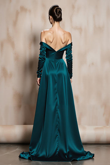 Dark Green Off The Shoulder A Line Long Evening Dress